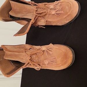Franco Sarto Westerly Wedge Tan Brown Suade Booties with Tassel accent